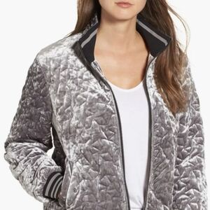 Bernardo Quilted Silver/Black Velvet Bomber Jacket Women's Medium NWOT